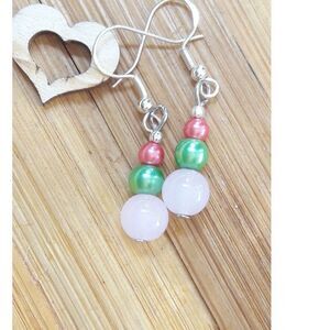 boho earrings 379#mfs Petite rose quartz earrings pink green orange mini bead st